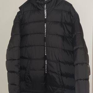 Mens New Balance Puffer Coat 2X Nwt New Tech Jacket Black Hood Zip Up Comfort